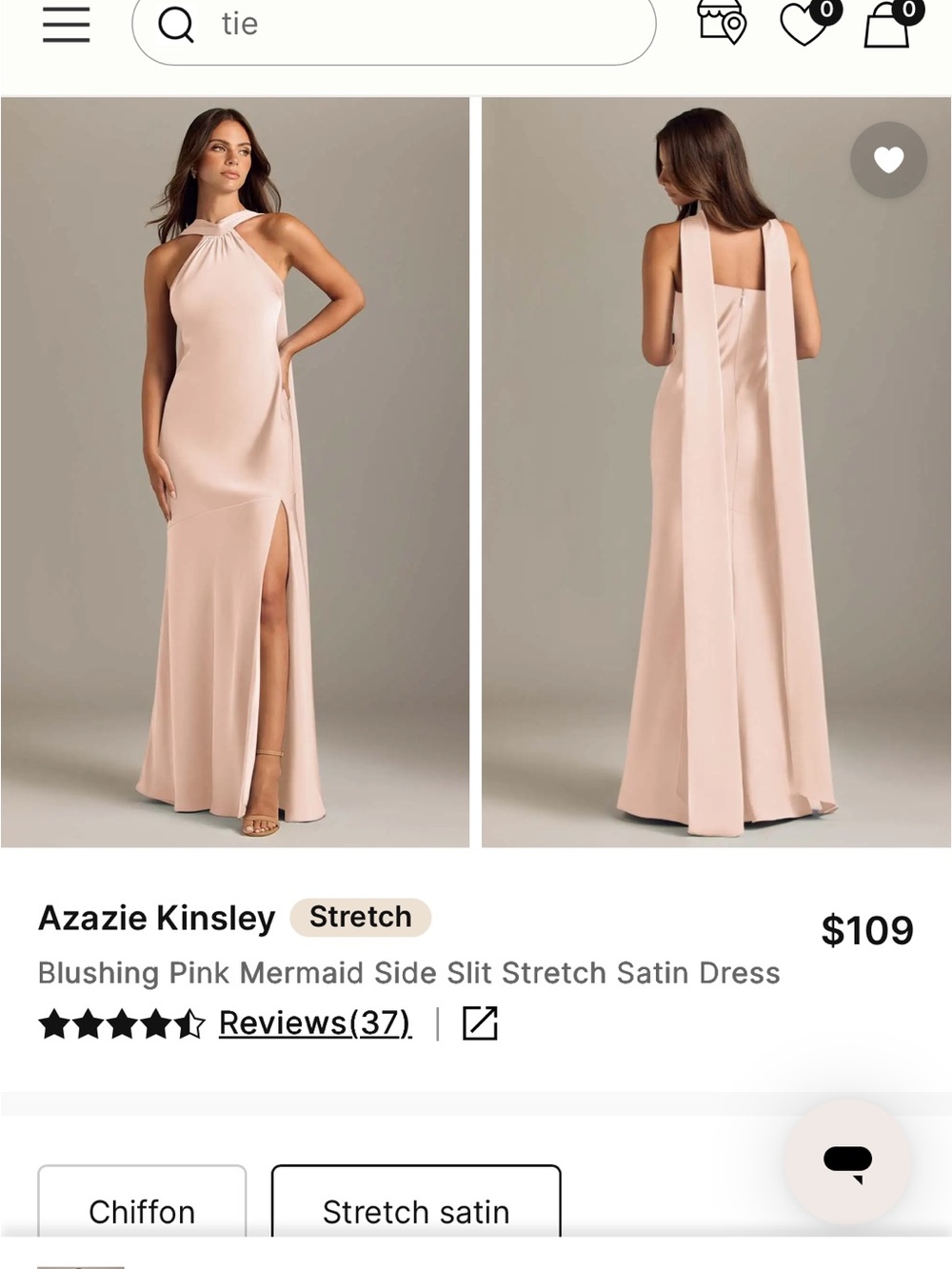 Blushing Pink Stretch Satin Azazie Bridesmaid Dress A6